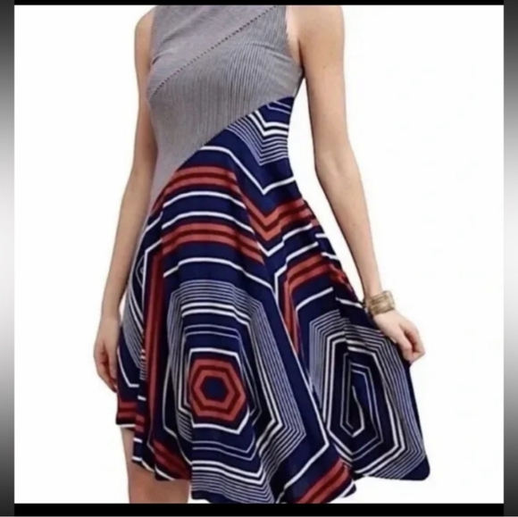 Anthropologie Maeve Cameron Blue/ White/ Orange Asymetrical Dress. Size XL. - Picture 7 of 16